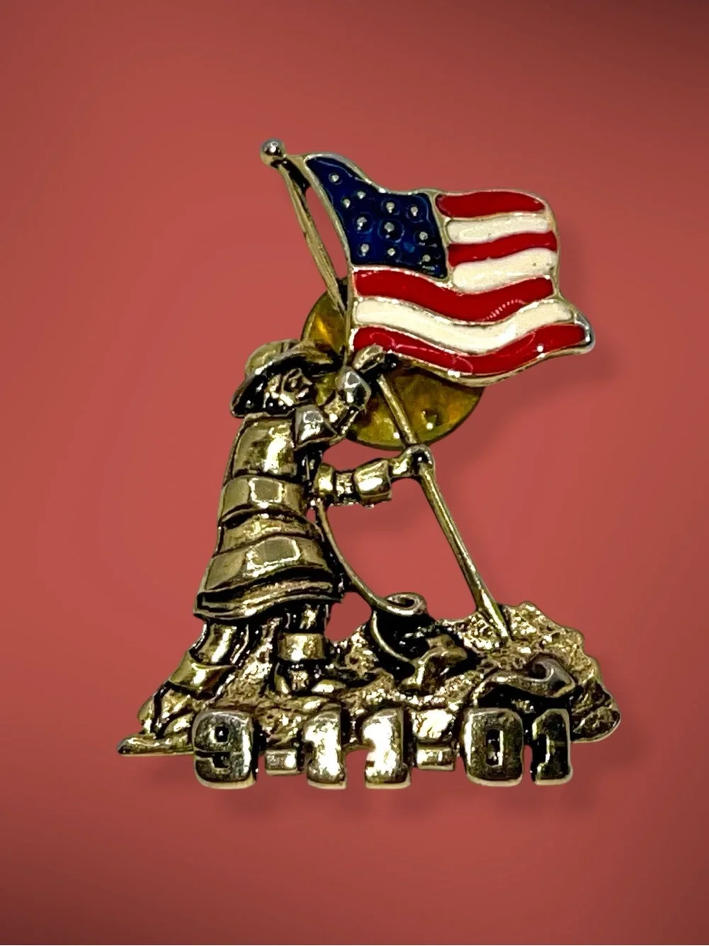 Vintage 9/11 Memorial Firefighter Flag Raising Lapel Pin Unisex
